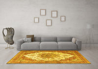 Machine Washable Persian Yellow Traditional Rug, wshtr4413yw