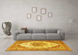 Machine Washable Persian Yellow Traditional Rug in a Living Room, wshtr4413yw