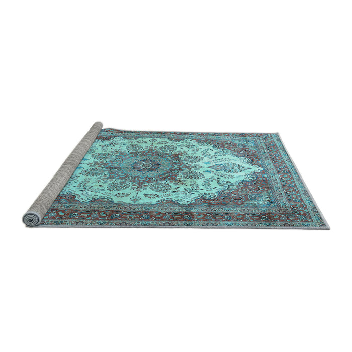 Sideview of Machine Washable Persian Light Blue Traditional Rug, wshtr4413lblu