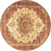 Round Machine Washable Persian Brown Traditional Rug, wshtr4413brn