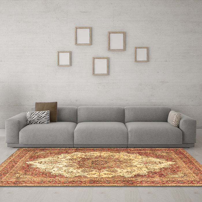 Machine Washable Persian Brown Traditional Rug in a Living Room,, wshtr4413brn
