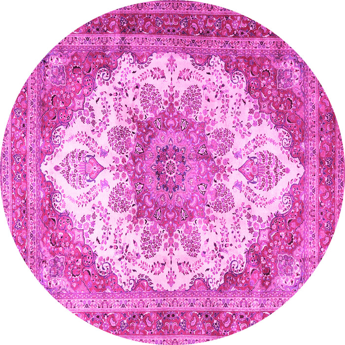 Round Machine Washable Persian Pink Traditional Rug, wshtr4413pnk