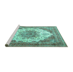 Sideview of Machine Washable Persian Turquoise Traditional Area Rugs, wshtr4413turq