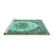 Sideview of Machine Washable Persian Turquoise Traditional Area Rugs, wshtr4413turq