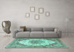 Machine Washable Persian Turquoise Traditional Area Rugs in a Living Room,, wshtr4413turq