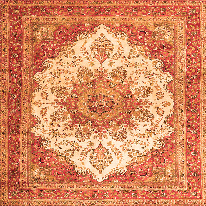 Round Machine Washable Persian Orange Traditional Area Rugs, wshtr4413org
