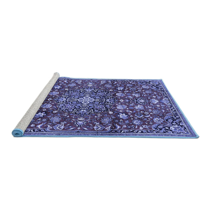 Sideview of Machine Washable Persian Blue Traditional Rug, wshtr4414blu