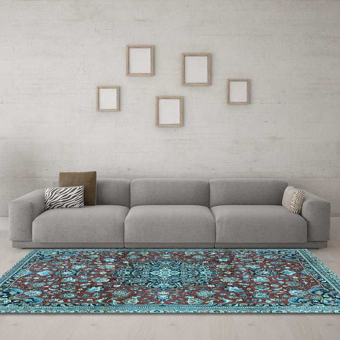 Machine Washable Persian Light Blue Traditional Rug in a Living Room, wshtr4414lblu