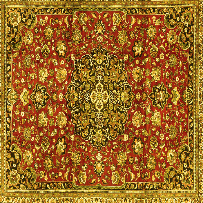 Square Machine Washable Persian Yellow Traditional Rug, wshtr4414yw
