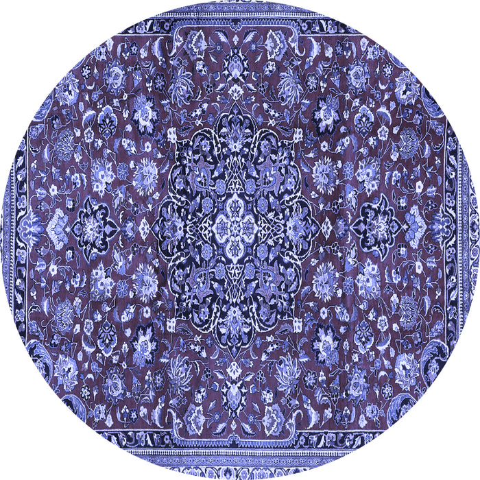 Round Machine Washable Persian Blue Traditional Rug, wshtr4414blu