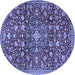 Round Machine Washable Persian Blue Traditional Rug, wshtr4414blu