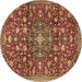 Round Machine Washable Persian Brown Traditional Rug, wshtr4414brn