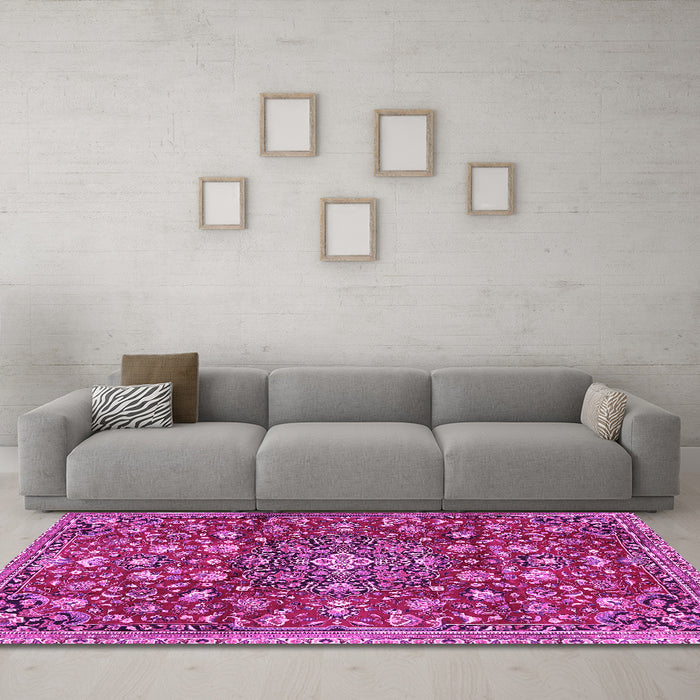 Machine Washable Persian Pink Traditional Rug in a Living Room, wshtr4414pnk