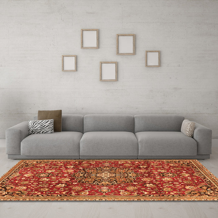 Machine Washable Persian Orange Traditional Area Rugs in a Living Room, wshtr4414org