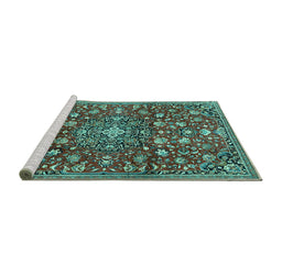 Sideview of Machine Washable Persian Turquoise Traditional Area Rugs, wshtr4414turq