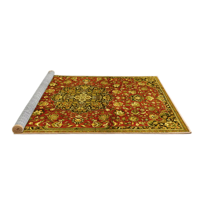 Sideview of Machine Washable Persian Yellow Traditional Rug, wshtr4414yw