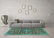 Machine Washable Persian Turquoise Traditional Area Rugs in a Living Room,, wshtr4414turq