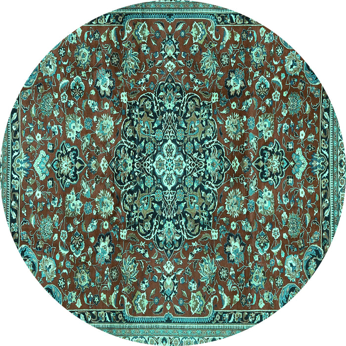 Round Machine Washable Persian Turquoise Traditional Area Rugs, wshtr4414turq