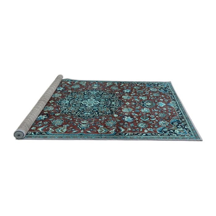 Sideview of Machine Washable Persian Light Blue Traditional Rug, wshtr4414lblu