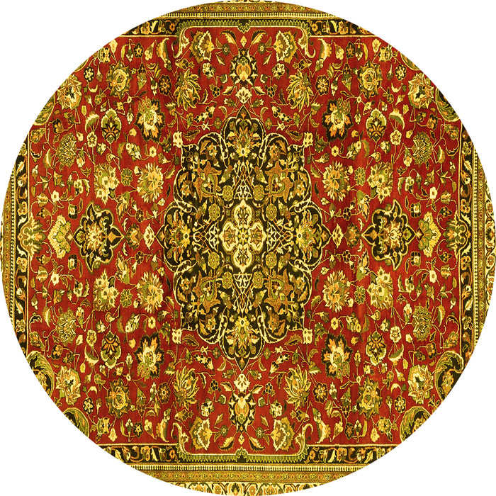 Round Machine Washable Persian Yellow Traditional Rug, wshtr4414yw