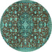 Round Persian Turquoise Traditional Rug, tr4414turq