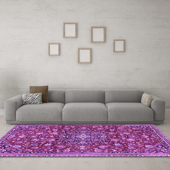 Machine Washable Persian Purple Traditional Area Rugs in a Living Room, wshtr4414pur