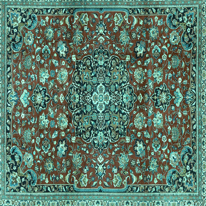 Square Machine Washable Persian Turquoise Traditional Area Rugs, wshtr4414turq