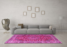Machine Washable Persian Pink Traditional Rug in a Living Room, wshtr4415pnk