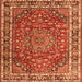 Round Machine Washable Persian Orange Traditional Area Rugs, wshtr4415org