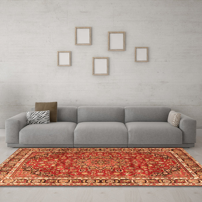 Machine Washable Persian Orange Traditional Area Rugs in a Living Room, wshtr4415org