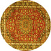 Round Machine Washable Persian Yellow Traditional Rug, wshtr4415yw