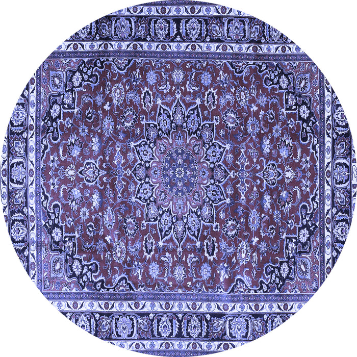 Round Machine Washable Persian Blue Traditional Rug, wshtr4415blu