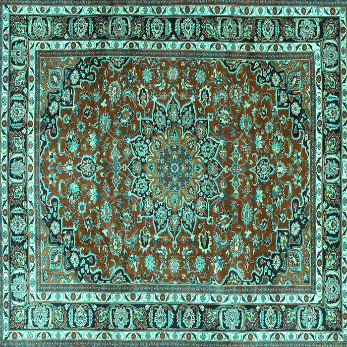 Square Machine Washable Persian Turquoise Traditional Area Rugs, wshtr4415turq