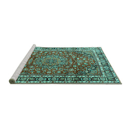 Sideview of Machine Washable Persian Turquoise Traditional Area Rugs, wshtr4415turq