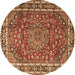 Round Machine Washable Persian Brown Traditional Rug, wshtr4415brn