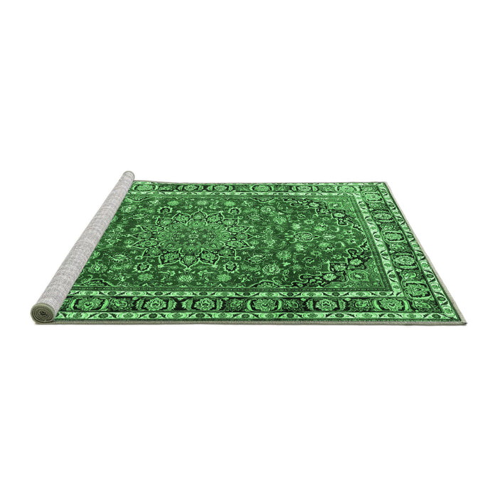 Sideview of Machine Washable Persian Emerald Green Traditional Area Rugs, wshtr4415emgrn