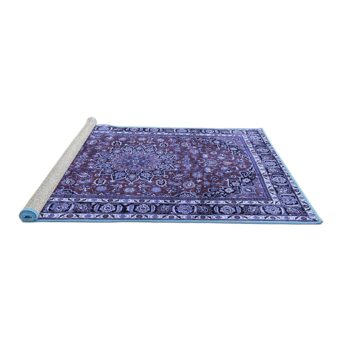 Sideview of Machine Washable Persian Blue Traditional Rug, wshtr4415blu