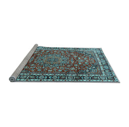 Sideview of Machine Washable Persian Light Blue Traditional Rug, wshtr4415lblu