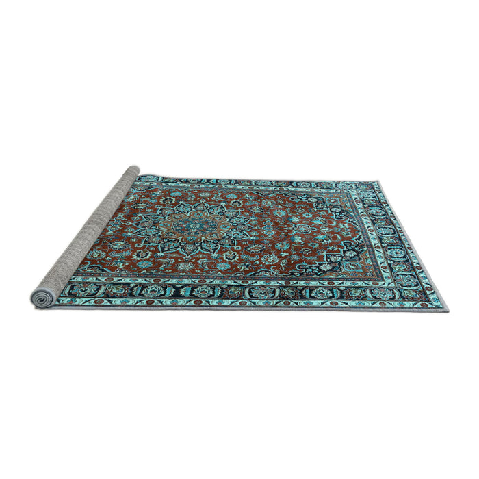 Sideview of Machine Washable Persian Light Blue Traditional Rug, wshtr4415lblu