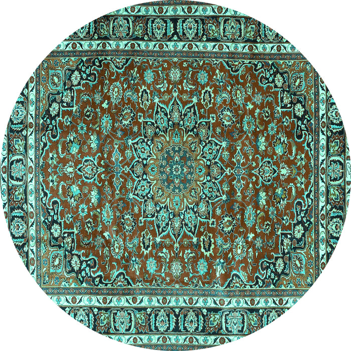 Round Persian Turquoise Traditional Rug, tr4415turq