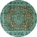 Round Machine Washable Persian Turquoise Traditional Area Rugs, wshtr4415turq