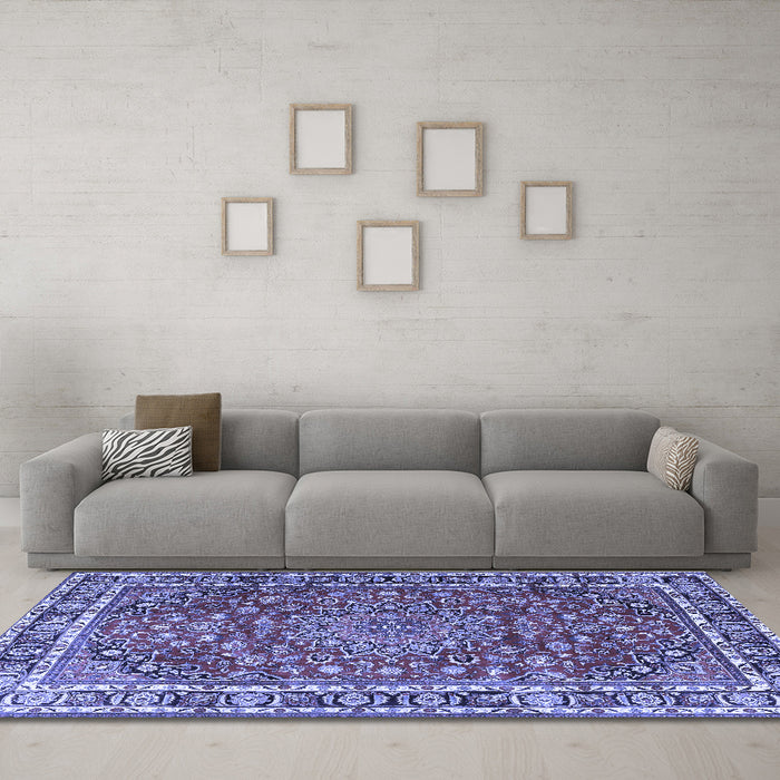 Machine Washable Persian Blue Traditional Rug in a Living Room, wshtr4415blu