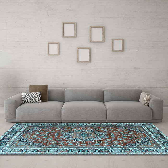 Machine Washable Persian Light Blue Traditional Rug in a Living Room, wshtr4415lblu