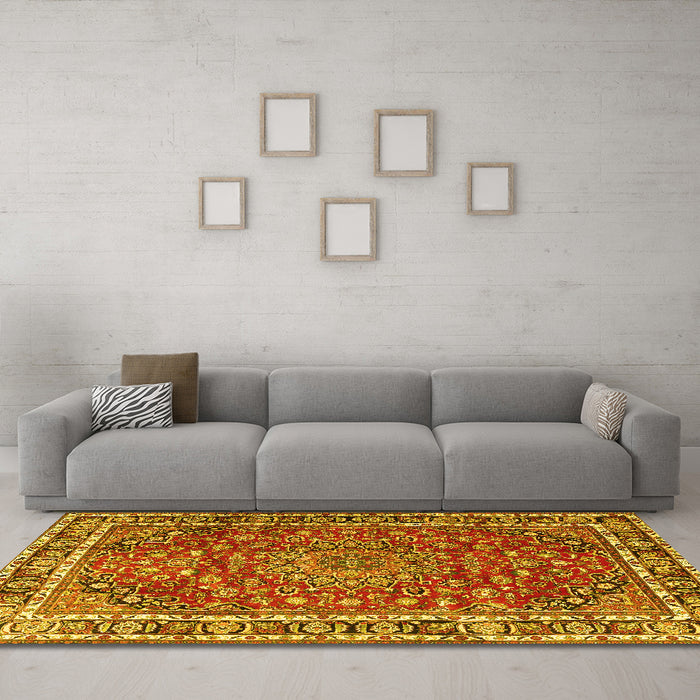 Machine Washable Persian Yellow Traditional Rug in a Living Room, wshtr4415yw