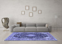 Machine Washable Persian Blue Traditional Rug, wshtr4416blu