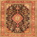 Round Machine Washable Persian Orange Traditional Area Rugs, wshtr4416org