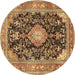 Round Machine Washable Persian Brown Traditional Rug, wshtr4416brn