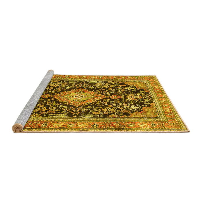 Sideview of Machine Washable Persian Yellow Traditional Rug, wshtr4416yw