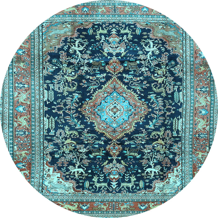 Round Machine Washable Persian Light Blue Traditional Rug, wshtr4416lblu