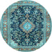 Round Machine Washable Persian Light Blue Traditional Rug, wshtr4416lblu